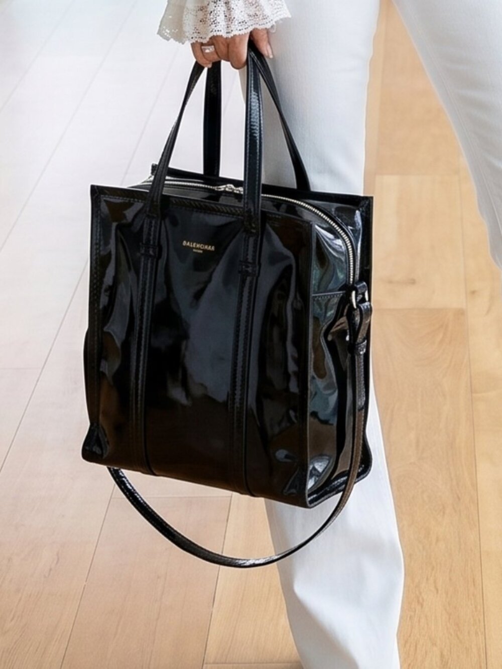 Balenciaga Patent Leather Bazar Small Shopper Tote black excellent pre-owned